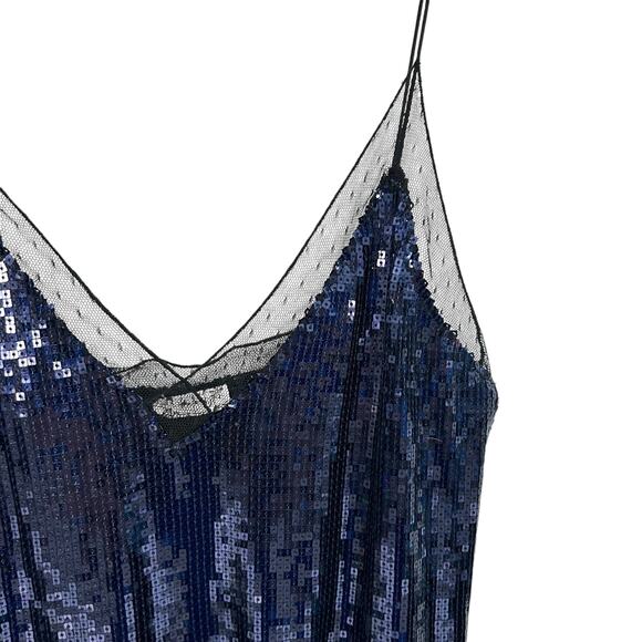 Intimately Free People Navy Blue Sassy Sequin Black Lace Trim Top Womens Small - Picture 3 of 7